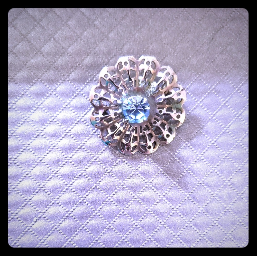 Vintage Sterling Silver & Blue Topaz Brooch